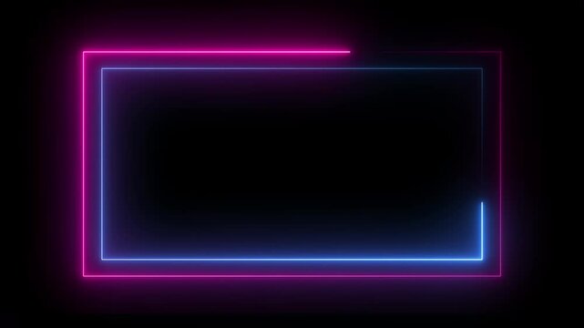 Flickering neon frame on an isolated black background. Ultraviolet modern light neon spectrum. abstract glowing neon rectangle border frame in the shape rectangle glowing . 4k video.