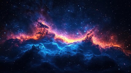 Fototapeta premium vast cosmic scene filled with swirling galaxies and vibrant nebulae, stars twinkling across the deep blue universe, evoking a sense of wonder and exploration