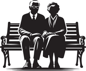 Grandparents sitting together silhouette vector illustration isolated on a white background