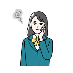 悩んでいる制服を着た学生のイラスト