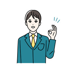OKポーズをする制服を着た学生のイラスト