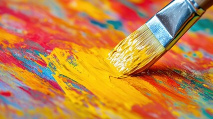 Fototapeta premium Bright Paintbrush Dipped in Colorful Paint