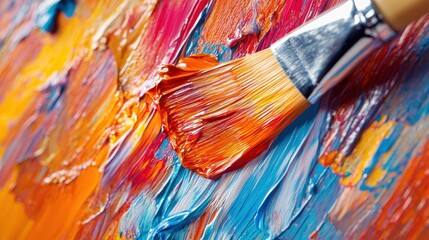 Fototapeta premium Detailed Application of Paint with Brush on Canvas