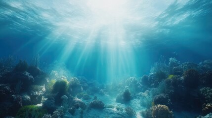 Fototapeta premium Stunning Underwater View of Coral Reef in Sunlight