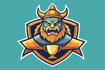 Fototapeta premium Trophy Mascot Logo Design Vector Template set . Trophy Badge Illustration for Sport Team. 