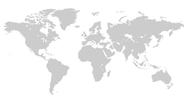 World map animation. Animation of connecting all countries and continents into a whole world map with borders in the background with alpha channel. Motion design.
