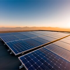 Solar panels capturing sunlight at sunset on a rooftop