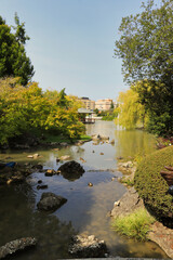 Pamplona. Navarre. Spain. Yamaguchi Park. This park was designed in 1997 by two Japanese landscape designers. It is a tribute to the four seasons, and has a wide variety of trees and shrubs