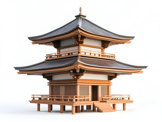 Obraz premium Minimalist Japanese Pagoda with Clean Architectural Details on White Background
