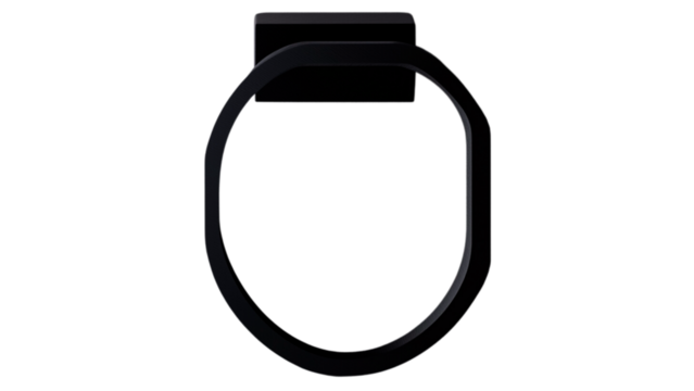 Minimalist, square-shaped towel ring with a matte black finish,