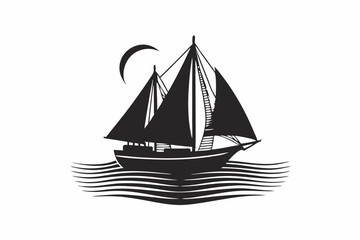 Sailboat Silhouette Vector on Calm Waters at Sunset