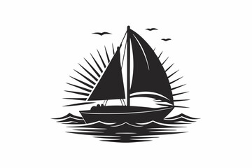 Sailboat Silhouette Vector on Calm Waters at Sunset