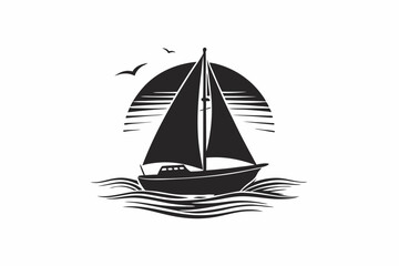 Sailboat Silhouette Vector on Calm Waters at Sunset