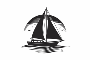Sailboat Silhouette Vector on Calm Waters at Sunset