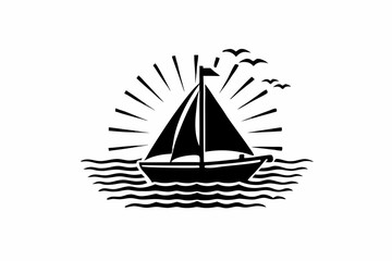 Sailboat Silhouette Vector on Calm Waters at Sunset
