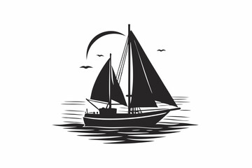 Sailboat Silhouette Vector on Calm Waters at Sunset