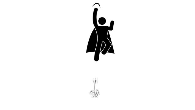 Animated flying superhero loader. stickman hero. fun cartoon.