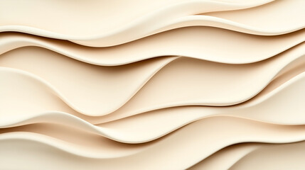 Obraz premium Abstract 3D wave pattern with smooth flowing curves in a cream color scheme, creating a sense of movement and texture in a minimalistic design.