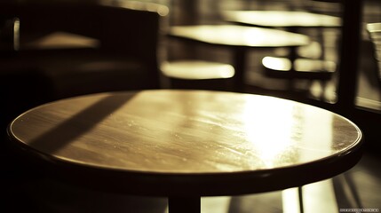 Obraz premium A Single Table Top Illuminated by Warm Sunlight in a Cafe