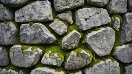 Fototapeta premium Authentic Weathered Grey Stone Wall Texture with Moss Details for Urban Design