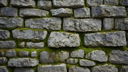 Obraz premium Authentic Weathered Grey Stone Wall Texture with Moss Details for Urban Design