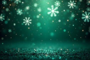 Glowing snowflakes on a sparkling green background