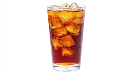 refreshing long island iced tea in a tall glass, ice cubes glistening, vibrant colors contrasting against a pristine white background, inviting and thirst-quenching