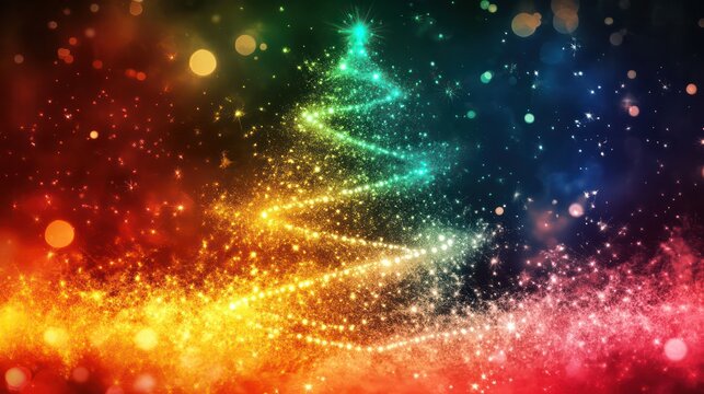 Festive Fireworks Creating a Vibrant Christmas Tree Outline, Enhancing the Holiday Atmosphere.