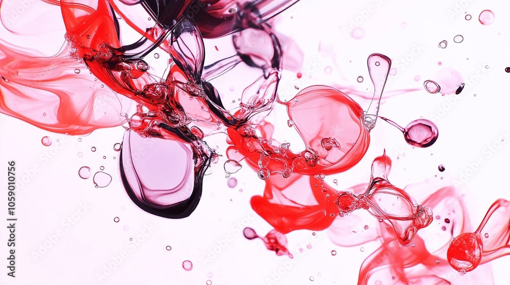 Poster Close-up view of ink drops dissolving in water, creating organic and fluid shapes on a white background.