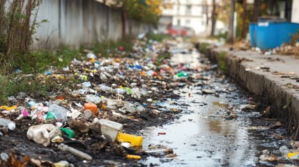 Pollution and Garbage in a Urban Gutter