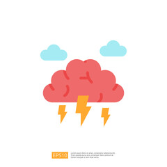 A colorful illustration of a cloud with lightning bolts, symbolizing a stormy weather condition. The design is simple and modern, suitable for weather-related themes.