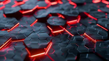 futuristic digital art, ai-generated image with modern dark hexagonal carbon fiber, red luminous lines, and accents provides a sleek and futuristic vibe