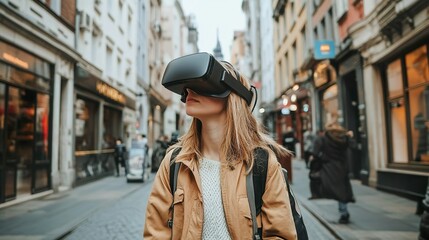 Person using AR headset with 5G, seeing seamless virtual enhancements in real-time