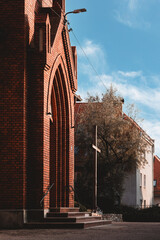 entrance to the historic catholic church 