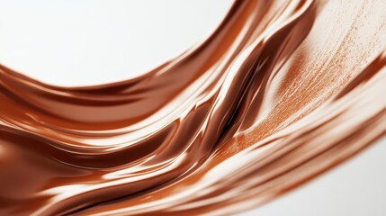 rich, glossy chocolate melting in a playful, abstract swirl on a pristine white background, highlighting texture and indulgence, creating a mouthwatering visual feast