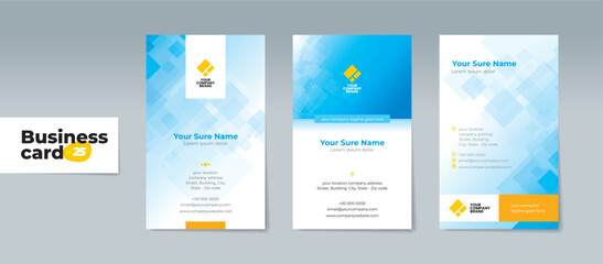 Set of business card templates with abstract random transparent white rectangle on white and cyan background