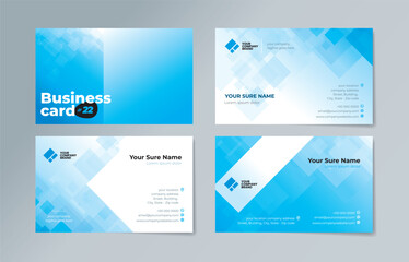 Set of business card templates with abstract random transparent white rectangle on white and cyan background