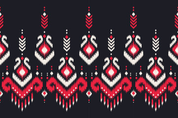 Hand drawn tribal style fabric pattern. Ethnic Ikat oriental seamless pattern. Edge decoration. for carpet, clothing, batik, motif.