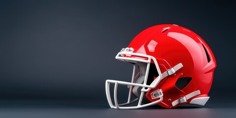 Fototapeta premium Red football helmet on a dark background, emphasizing the design and color details for sports enthusiasts.