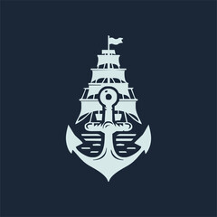 ship anchor emblem, black isolated silhouette vector