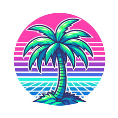 Naklejka premium Retro Futuristic Tropical Palm Tree Landscape