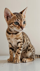 Obraz premium Close-Up of Bengal Cat with Focus on Spotted Fur and Striking Eyes