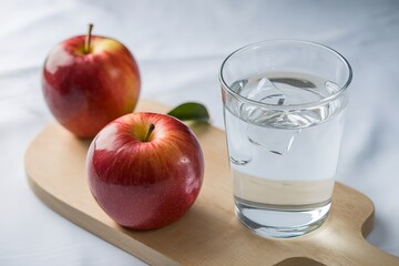a fresh apple and a glass of clean drinking water