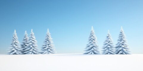 Obraz premium Snowy landscape with evergreen trees against a clear blue sky, creating a serene winter atmosphere.