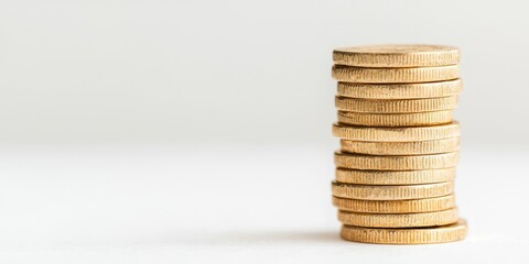 Stack of golden coins against a clean background, symbolizing wealth and financial growth.