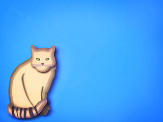beige striped cat on a light blue background
