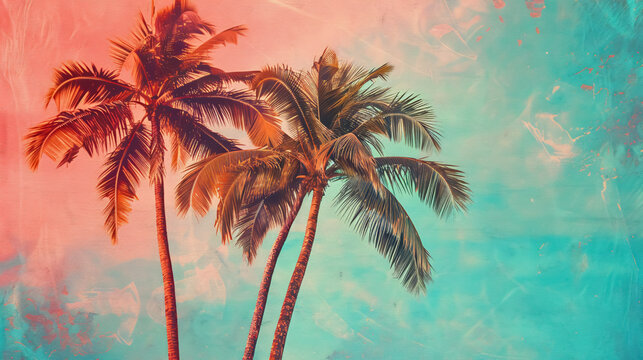 Tropical Palm Trees with Vintage Retro Tones: Beach Vibe Background