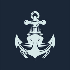 ship anchor emblem, black isolated silhouette vector