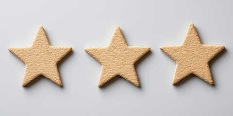 Three star-shaped cookies on a clean, white surface, showcasing their delicious texture.