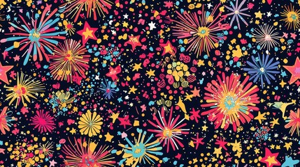 Colorful Abstract Fireworks and Stars Pattern Design